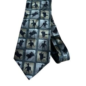 Ropers 3” Rodeo Silk Tie, Gray, silver, black, beige, cowboy, bull riding
